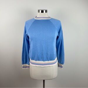 Bassett Walker Vintage Blue White Pink Stripe Long Sleeve Sweatshirt Women